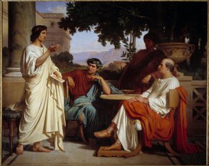 Virgil, Horace och Varius vid Mecene Målning av Charles Francois Jalabert (1819-1901) 1846 Nimes, Museum of Fine Arts - Vergilius, Horace och Varius hemma hos Mecene. Målning av Charles Francois Jalabert (1819-1901) 1846. Museum of Fine Arts, Nimes, Frankr