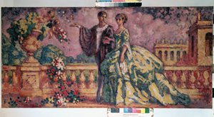 ""La promenade"" (promenaden) Galant scen som representerar ett par (1800-talet) som går i en parks gränd. Målning av Charles Guerin (1875-1939) 1911 Mått 73,4x92,3 cm Eremitagemuseet, Sankt Petersburg (Saint-Petersburg) DR
