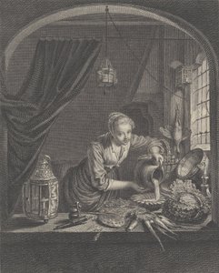 Milkmaid efter målningen av G.Dou i herr Poullains kabinett, mitten av 1600-talet. av Charles François Adrien Macret