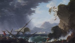 Ett vrak på en klippkust av Charles François Grenier de Lacroix