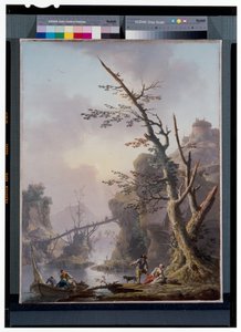 Flodlandskap med fiskare som kommer ikapp sina nät av Charles François Grenier de Lacroix
