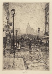 Rainy Day, Broadway, förmodligen 1890. av Charles Frederick William Mielatz