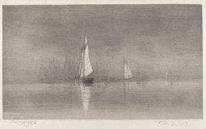 Namnlös hamnscene med segelbåtar, ca. 1900.