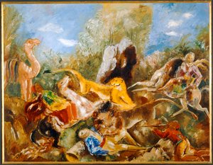 La chasse au lion - Lejonjakten ... (olja på papper)