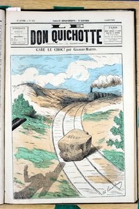 Omslag till ""Le Don Quixote"", nummer 111, satirisk i färg av Charles Gilbert Martin