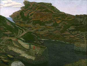Boscastle Harbour, Cornwall (olja på duk) av Charles Ginner