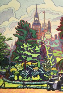 Trädgårdar längs Victoria Embankment av Charles Ginner