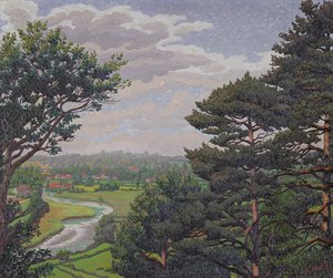 The River Avon, nära Salisbury (olja på duk) av Charles Ginner
