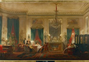 Prinsessan Mathildes, dotter till kung Jerome och drottning Katarina av Württemberg, salong på rue de Courcelle i Paris ... (olja på duk)
