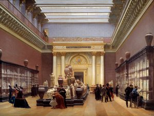 Utsikt över Musee Napoleon III, rum av terrakotta vid Louvren, även känt som galleriet Campana Painting av Sebastien Charles Giraud (1819-1892) 1866 Sön. 0,97x1,3 m