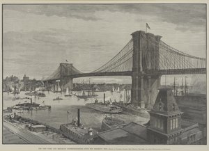 New York och Brooklyn Suspension Bridge från Brooklyn Side, sent 1800-tal av Charles Graham