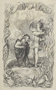Illustration till stormen: Caliban, Ferdinand och Ariel, 1836. av Charles Gray