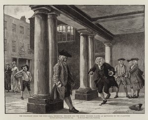 Kolonnaden under rådhuset, Rochester, Hogarth och de andra pilgrimerna som spelar på Hopscotch on the Flagstones av Charles Green