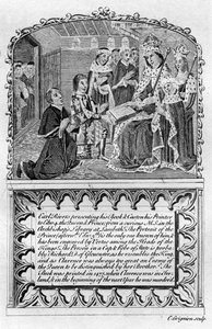 Earl Rivers presenterar sin bok för kung Edward IV, c1477 sent 1700-tal eller tidigt 1800-tal av Charles Grignion