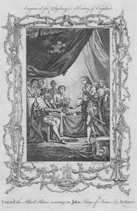 Edward den svarte prinsen väntar på John King of France, hans fånge, 1773. av Charles Grignion