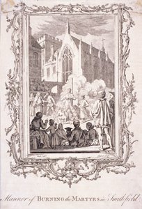 Scen där protestanter brändes i Smithfield, 1500-talet, c1760. av Charles Grignion