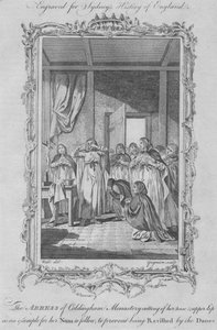 Abbedissan av Coldingham Monastery självstympande för att undvika våldtäkt av vikingainkräktare, 1773.