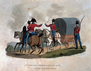 En officer, menig och förare av Royal Waggon Train, från 