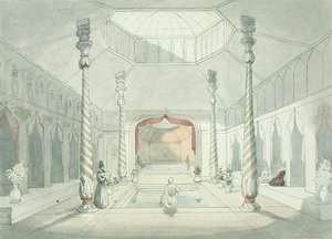 Interiör av ett persiskt bad i Kermanshah (akvarell på papper) av Charles Hamilton Smith
