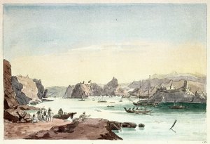 Muskatbäcken (Oman). Målning av överstelöjtnant Charles Hamilton Smith (1776-1859) av Charles Hamilton Smith