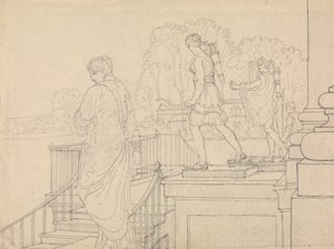 Veranda med staty, Easton Neston, Northants av Charles Hamilton Smith