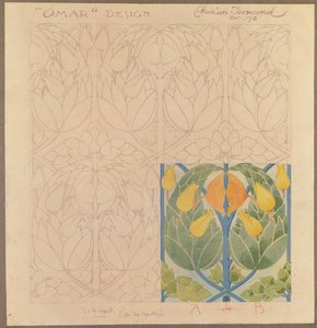 Omar, design för en dubbelduk i siden och ull, 1898 (silke och ull) av Charles Harrison Townsend