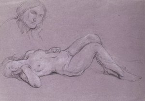 Studie av en liggande naken kvinnlig figur, med en studie av en kvinnas huvud vilande på hennes hand.