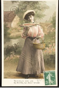 Gammalt vykort/aprilfisk/Woman of the Belle Epoque av Augustus Kollner