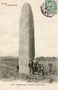 Gammalt vykort/Menhir de Kerhouezel/Porspoder/Finistere/Bretagne/Frankrike