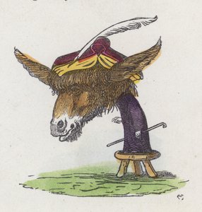 Åsnan står på en pall (färgad gravyr)