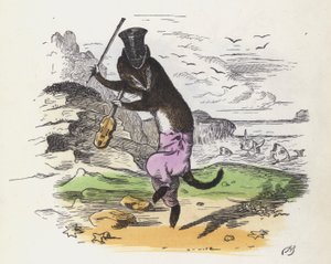 Fransk vessla spelar fiol och dansar (färgad gravyr)
