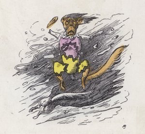 Liten hund blåst i bitar av vinden (färgad gravyr) av Charles Henry (after) Bennett