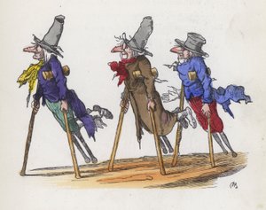 Tre handikappade tiggare (färgad gravyr) av Charles Henry (after) Bennett