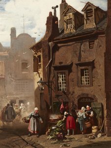 Tyska: Markttreiben in einer mittelalterlichen Stadt Marknadsdag i en medeltida stad