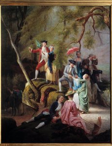Country underhållning Gallant Scene under en promenad av adelsmän. Målning av Charles Gustave Housez (1822-1880) 1800-talet. Privat samling av Charles Housez