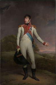 Porträtt av Louis Napoleon, kung av Holland Louis Napoleon (1778-1846), kung av Holland från 1806 till 1810, i uniform av livgardet till fots, dekorerad med Storkorset av Royal Order of the Union of Holland och Officerskorset av L. av Charles Howard Hodges