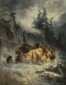 Franska: Troupeau dans une tempête de neige Flock i snöstorm av Charles Humbert