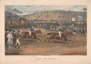 En av en uppsättning om fyra: Leamington Grand Steeple Chase ... 1837. Plåt 4. Marqs of Waterford on Monarch ... av Charles Hunt