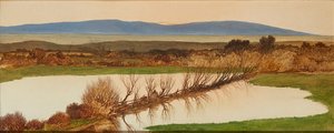 Solnedgång över en damm (olja ombord) av Charles Hutton Lear