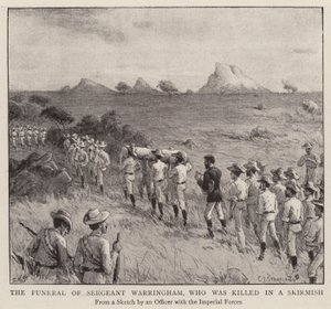 Sergeant Warringhams begravning, som dödades i en skärmytsling (gravyr) av Charles J. (after) Staniland