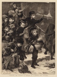 Mata de hungriga, en skiss på ett soppkök i London av Charles J. Staniland