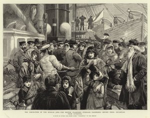 De ryska judarnas emigration, doktorn som undersöker Steerage-passagerare före avresan från Liverpool av Charles J. Staniland