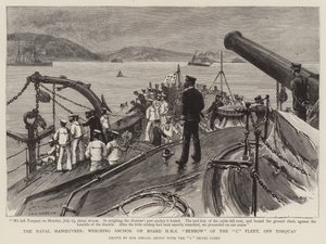 Sjömanövrarna, vägande ankare ombord på HMS Benbow från C Fleet, utanför Torquay av Charles J. Staniland