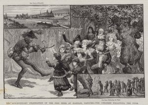 Sexhundraårsjubileet av Råttfångaren i Hameln, Hannover, barnen efter Råttfångaren av Charles J. Staniland