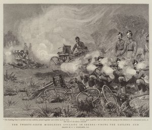 De tjugosjätte Middlesex-cyklisterna i Zereba avfyrar Gatling Gun av Charles J. Staniland