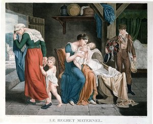 The Death of the baby omhändertagen av en sjuksköterska, graverad av Delegorgue (färggravyr) av Charles Jacques Lebel