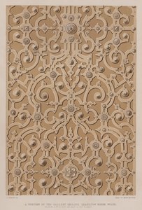 En del av galleritaket, Charlton House, Wilts, taket är 17 fot brett och cirka 115 fot långt (färg litho) av Charles James Richardson