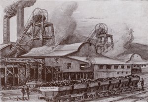 En walesisk kolgruva (litho)