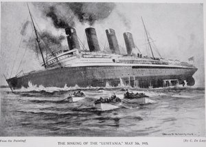 Lusitanias förlisning den 7 maj 1915, illustration från "Hutchinson