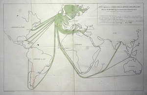Karta som visar exporten av kol från de brittiska öarna 1850 av Charles Joseph Minard